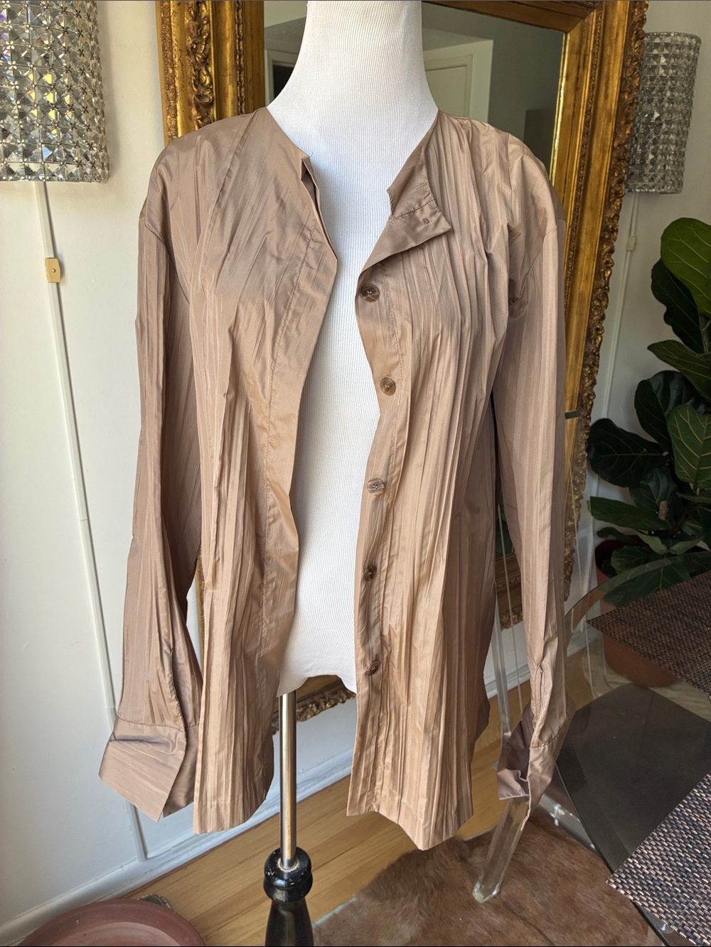 Zara Lightweight Women's Crinkle Button-Front Jacket in Taupe 3255/684/450
